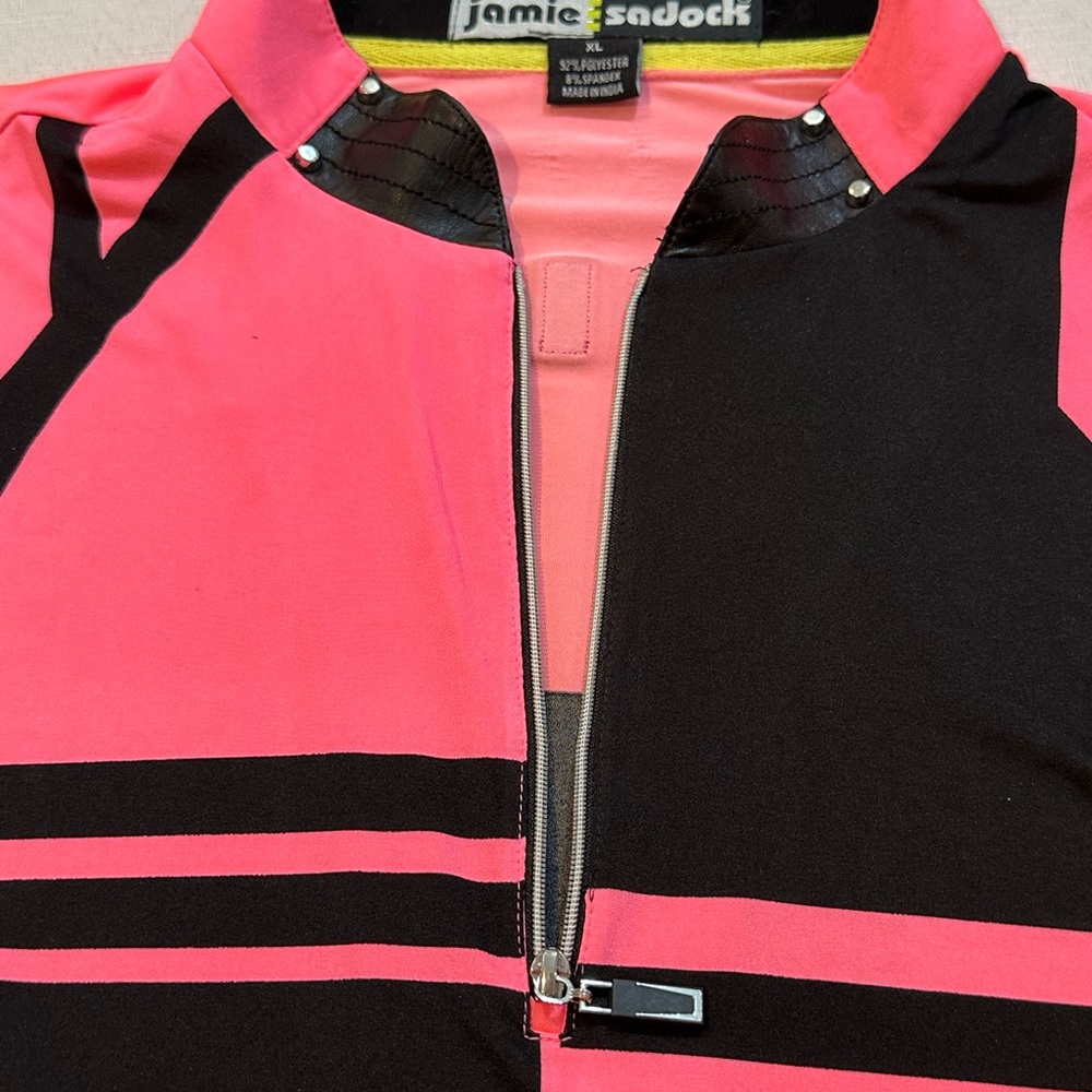 Jamie Sadock Women’s XL Pink Black Geometric Golf Top 1/4 Zip Studded Collar - Picture 11 of 16